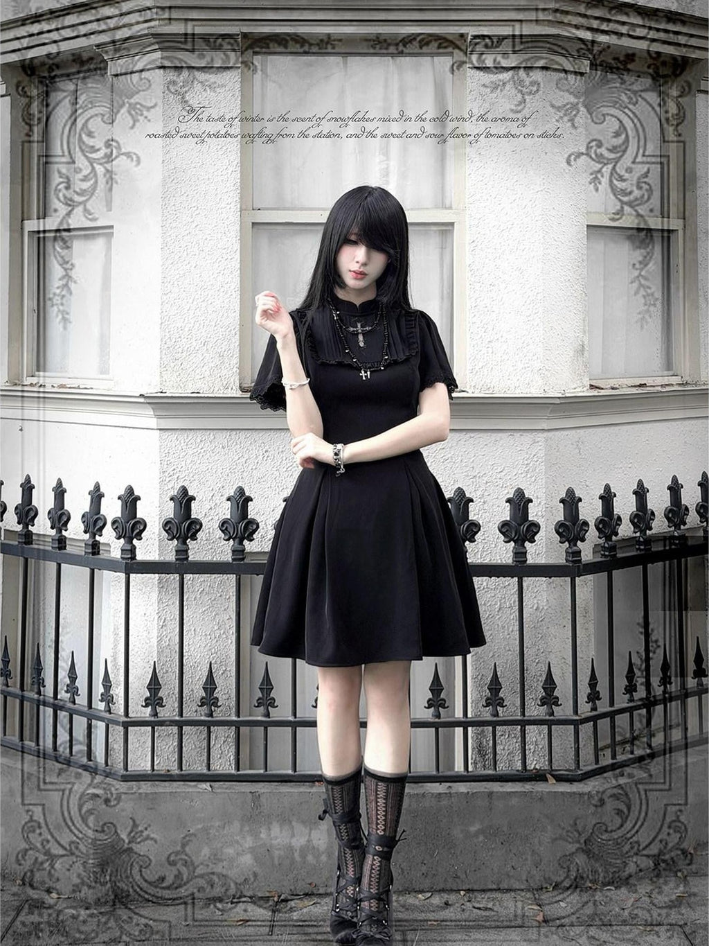 Kyouko Baby Black Cross Gothic Original Design Women's Casual Midi Dresses