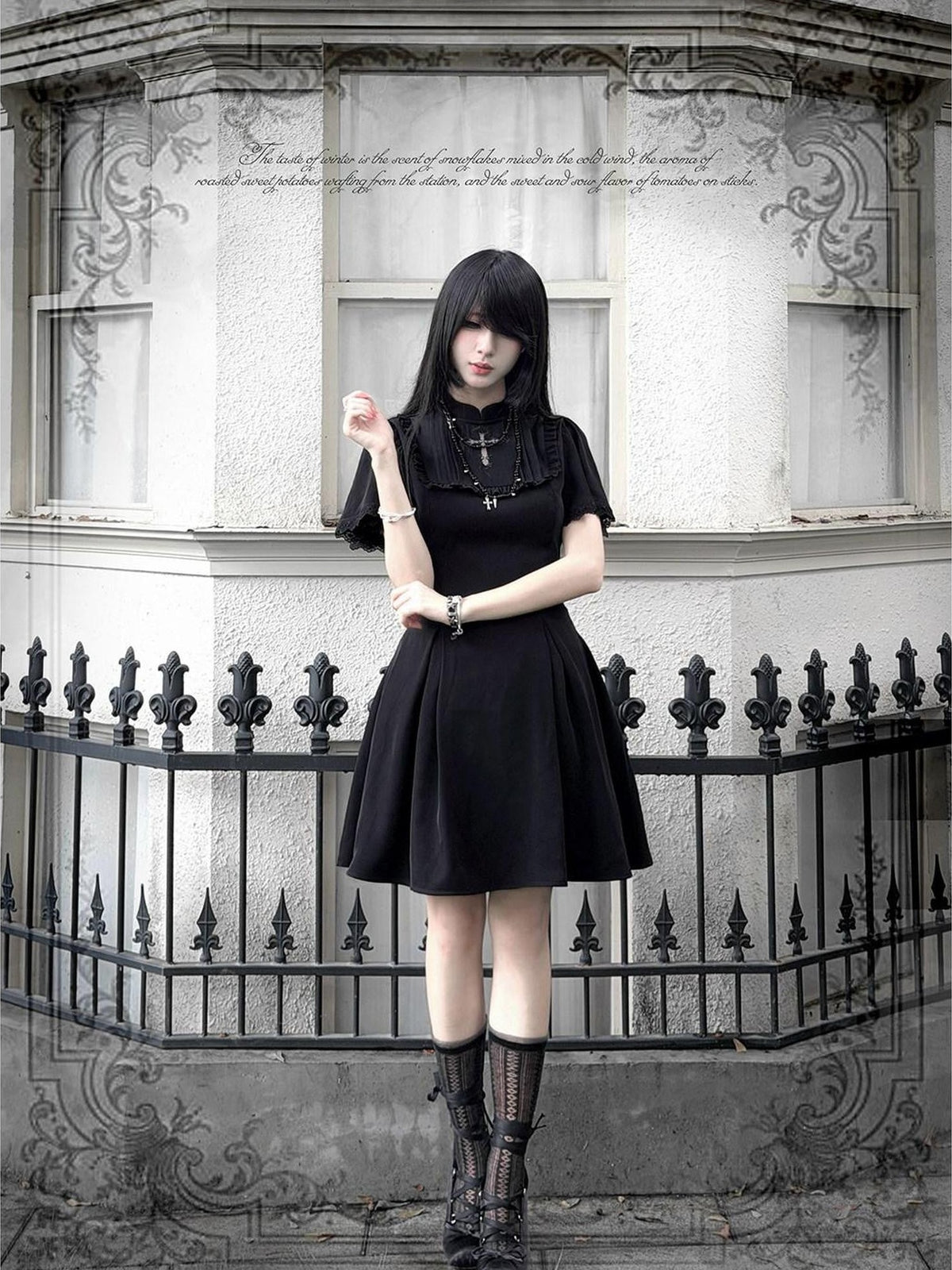 Kyouko Baby Black Cross Gothic Original Design Women's Casual Midi Dresses