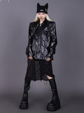 PINKSPINK Heart Embossed Metal Logo Detachable Mesh Stand Collar Women's Leather Jackets