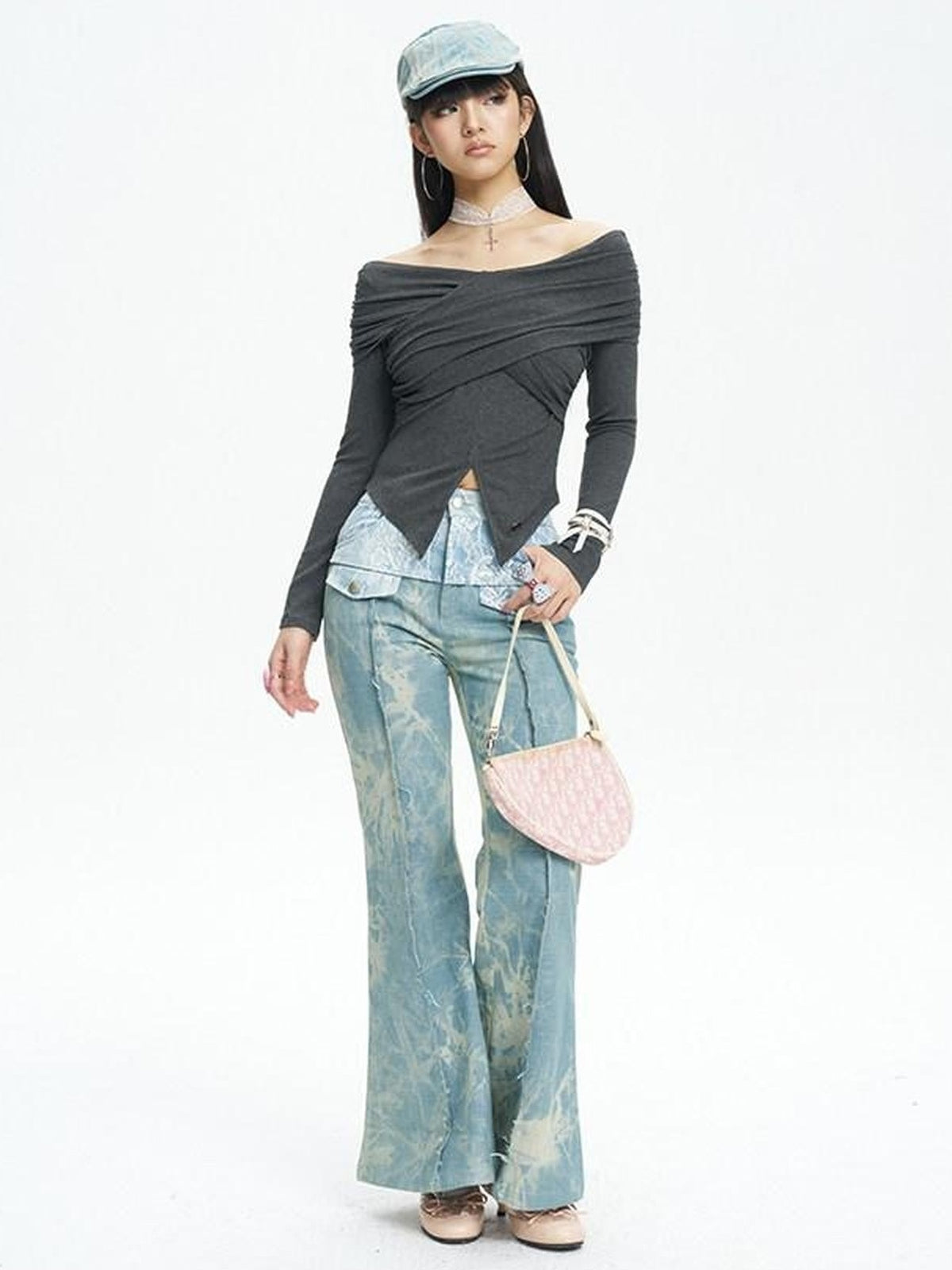 NextPassport MOF Light Blue Printed Lace Patchwork Slim Women's Denim Flare Jeans