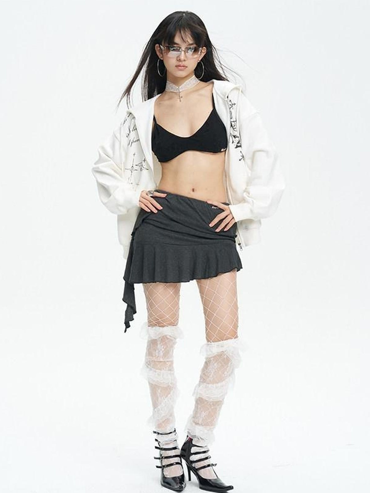 NextPassport MOF Ruffled Ribbon Asymmetric High Waist Bodycon Women's Mini Skirts