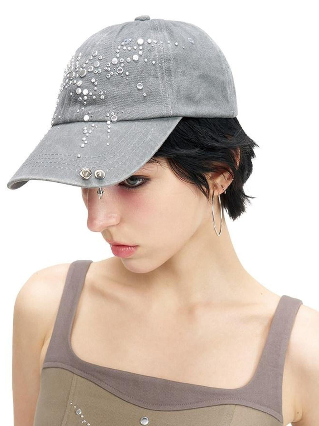 NextPassport MOF Gray Butterfly Rhinestone Perforated Cartoon Women's Cotton Baseball Caps