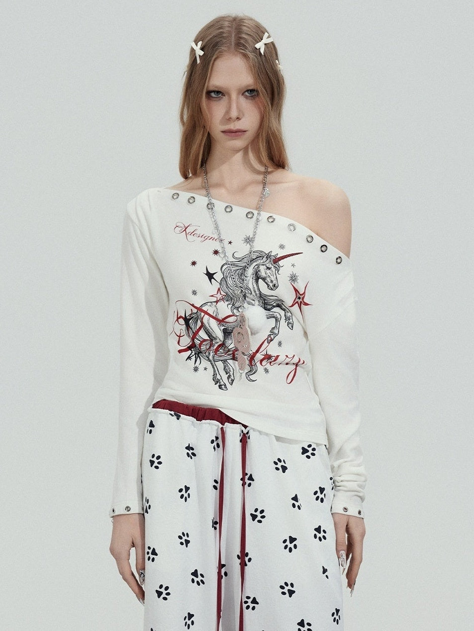 TOOOLAZY_Unicorn_Print_Asymmetric_Shoulder_Women's_Cotton_Knit_Long_Sleeve_T-shirts_1020786702740_MISSTT
