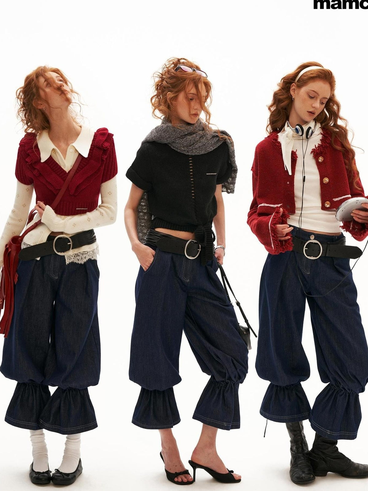 mamc Pleated Tencel Loose Fit Women's Cotton Jeans