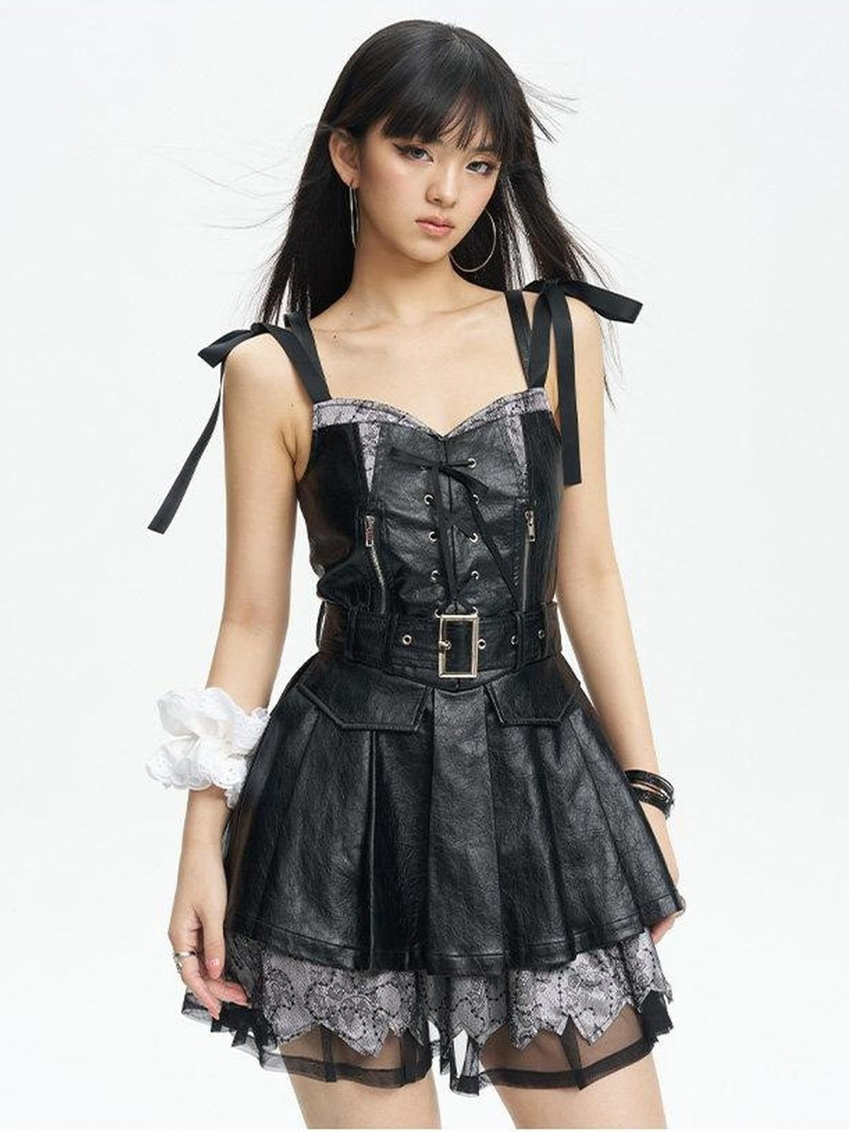NextPassport MOF Black Strappy Off Shoulder Women's Pu Leather Slip Mini Dresses