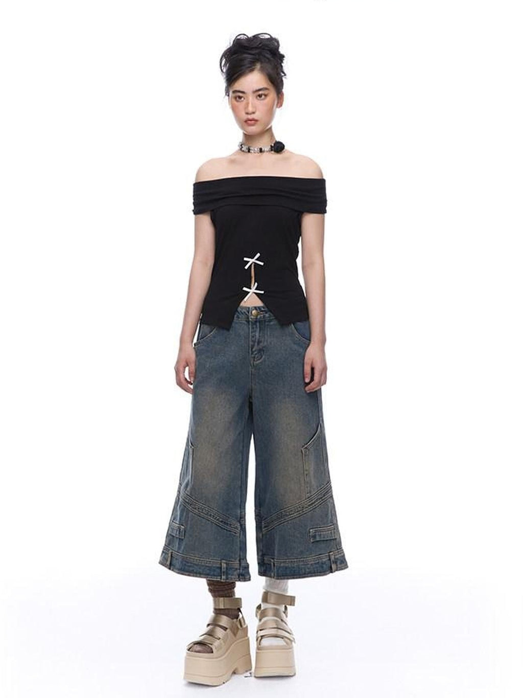 NextPassport MOF Mid Calf Raw Hem Deconstructed Panelled Women's Denim Cropped Jeans