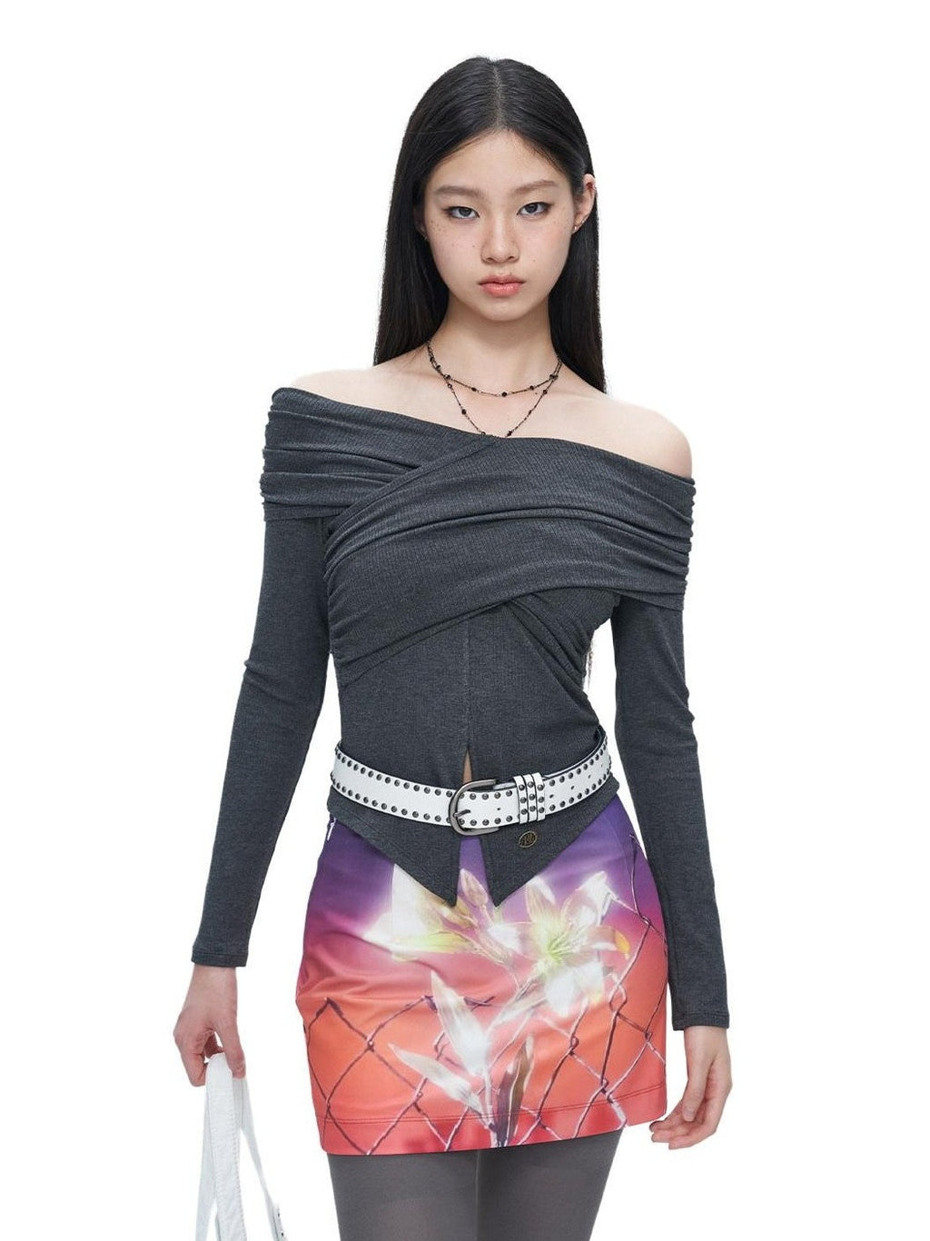 NextPassport MOF Fruit Floral Print Low Waist Slim Fit Women's Polyester Spandex Bodycon Skirts