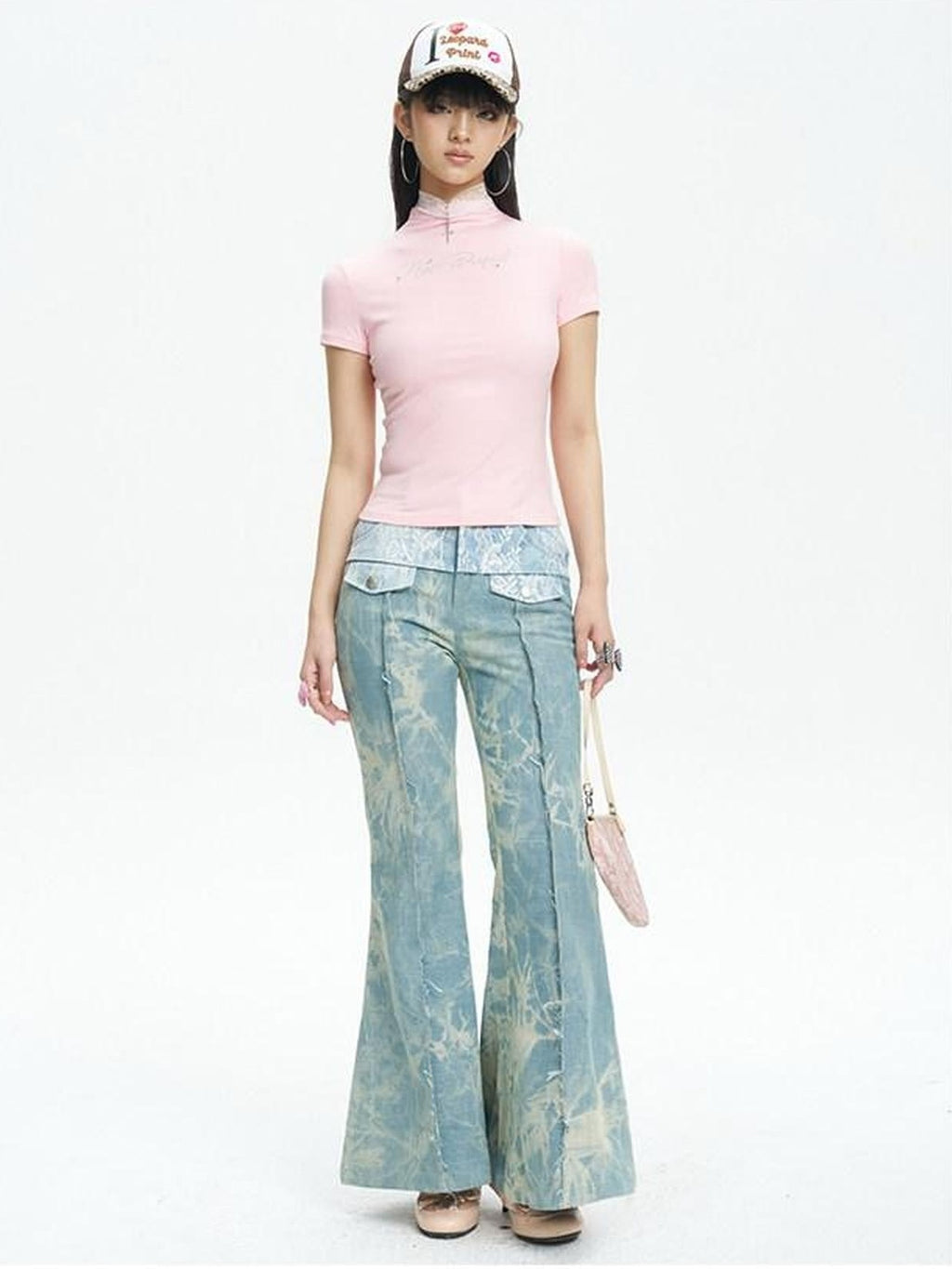 NextPassport MOF Light Blue Printed Lace Patchwork Slim Women's Denim Flare Jeans