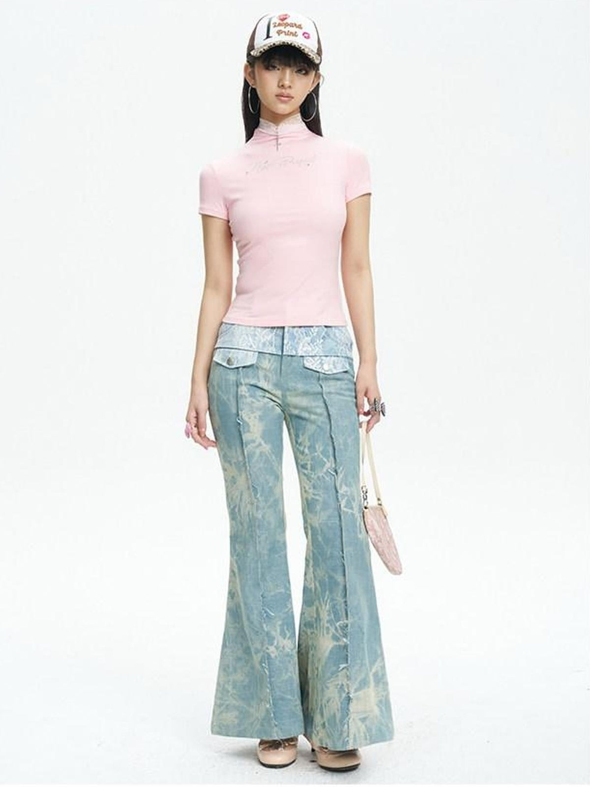 NextPassport MOF Light Blue Printed Lace Patchwork Slim Women's Denim Flare Jeans