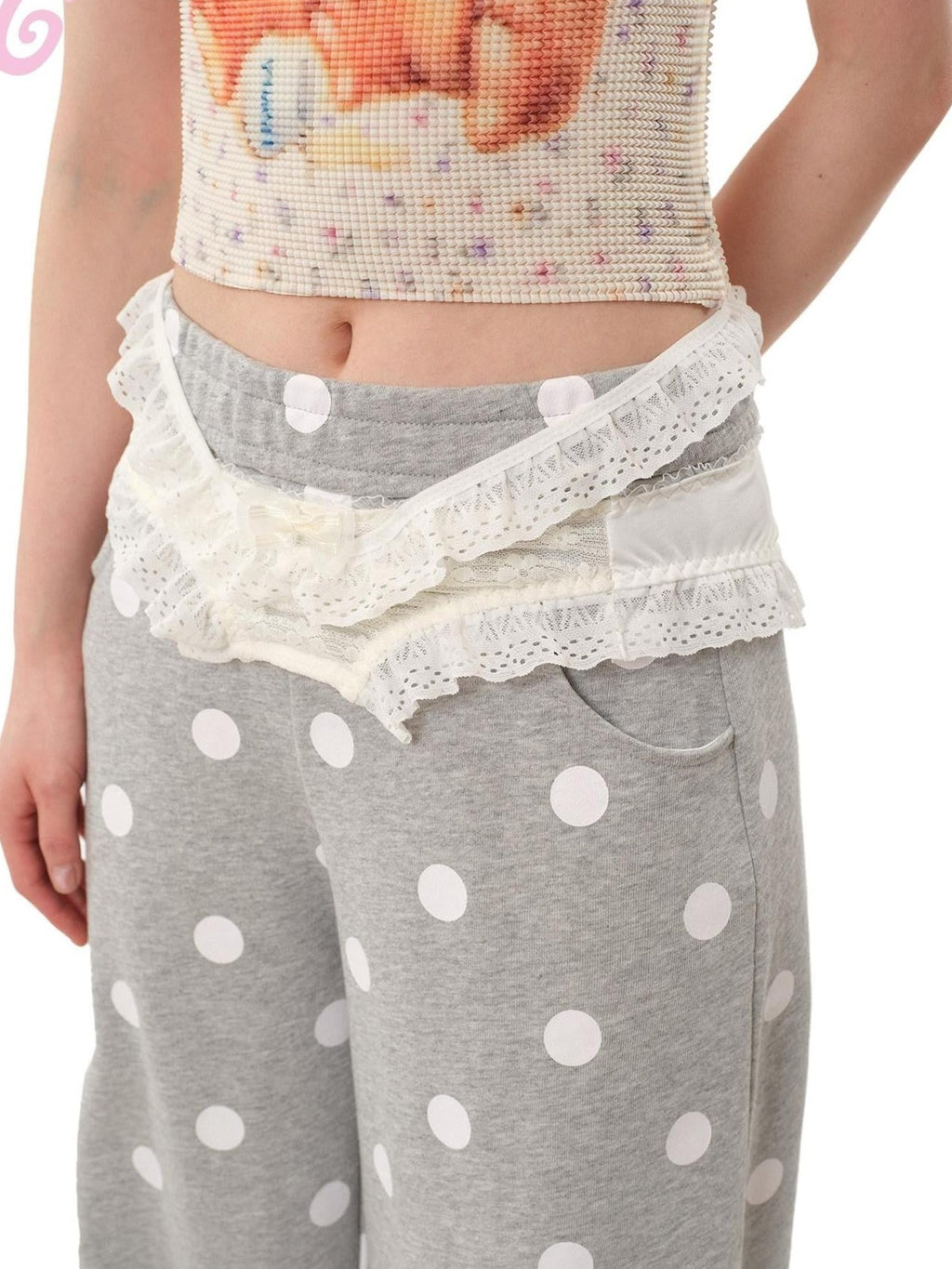 MOF Hugging Bear Doodle Ruching Mock Neck Women's Polyester Crop Tops