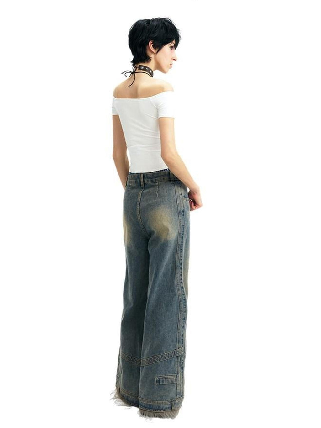 NextPassport MOF Vintage Deconstructed Frayed Hem Zip Fly Women's Denim Wide-leg Jeans