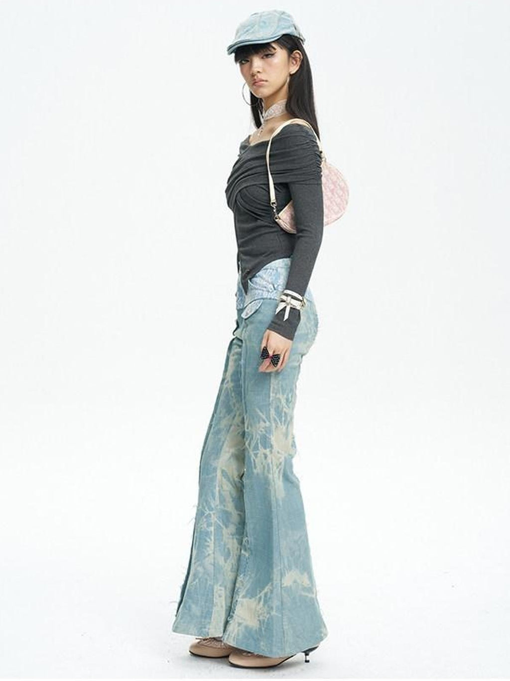 NextPassport MOF Light Blue Printed Lace Patchwork Slim Women's Denim Flare Jeans