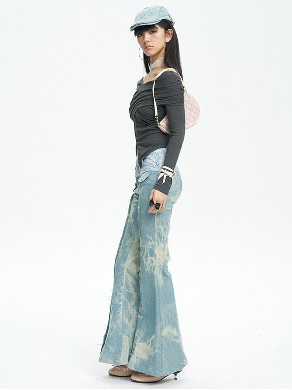 NextPassport MOF Light Blue Printed Lace Patchwork Slim Women's Denim Flare Jeans