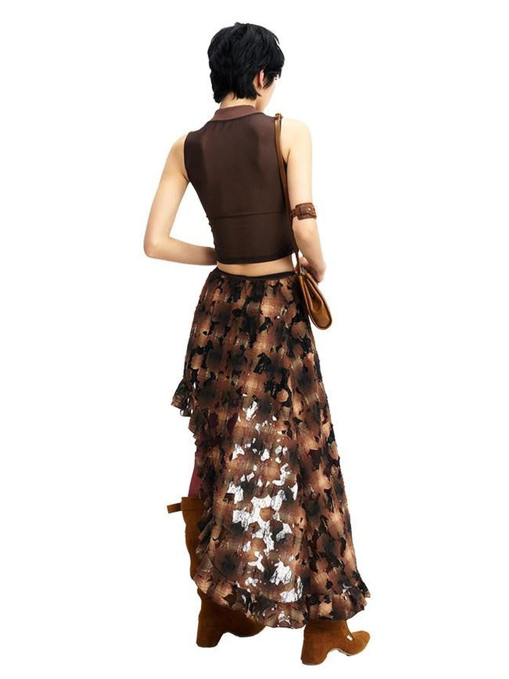 NextPassport MOF Brown Plaid Cutout Lace Distressed Women's Cotton Asymmetric Clothing Accessories