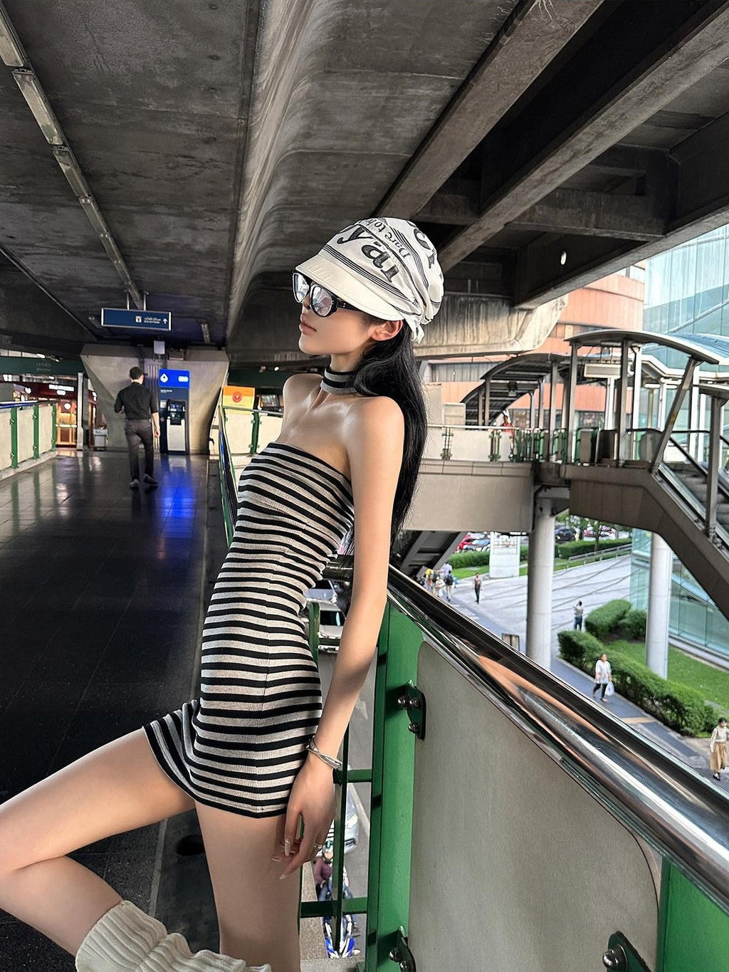Fanptntox Black Grey Striped Strapless High Waist Women's Bodycon Mini Dresses