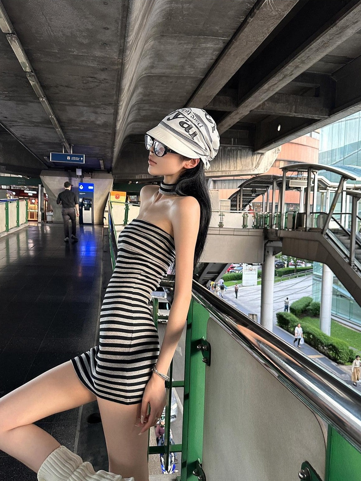 Fanptntox Black Grey Striped Strapless High Waist Women's Bodycon Mini Dresses
