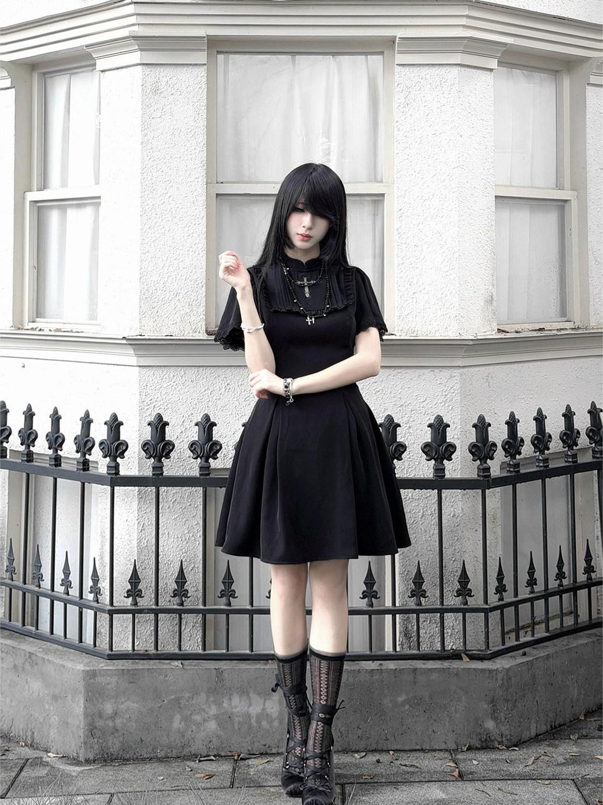 Kyouko Baby Black Cross Gothic Original Design Women's Casual Midi Dresses
