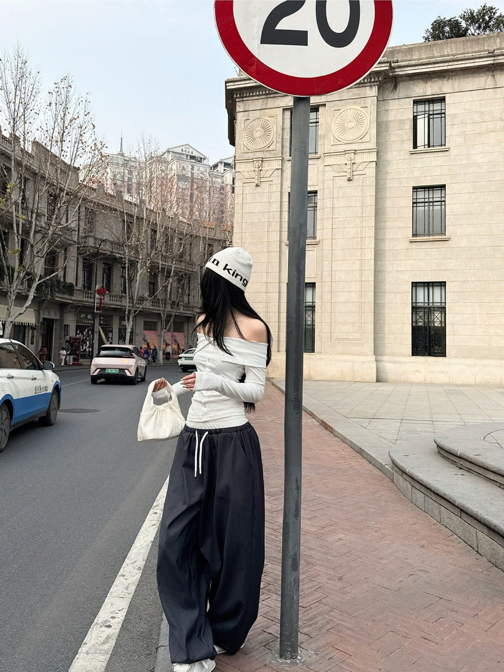 Fanptntox Grey Double Waist Low Rise Drawstring Loose Women's Other Fabric Wide-leg Pants