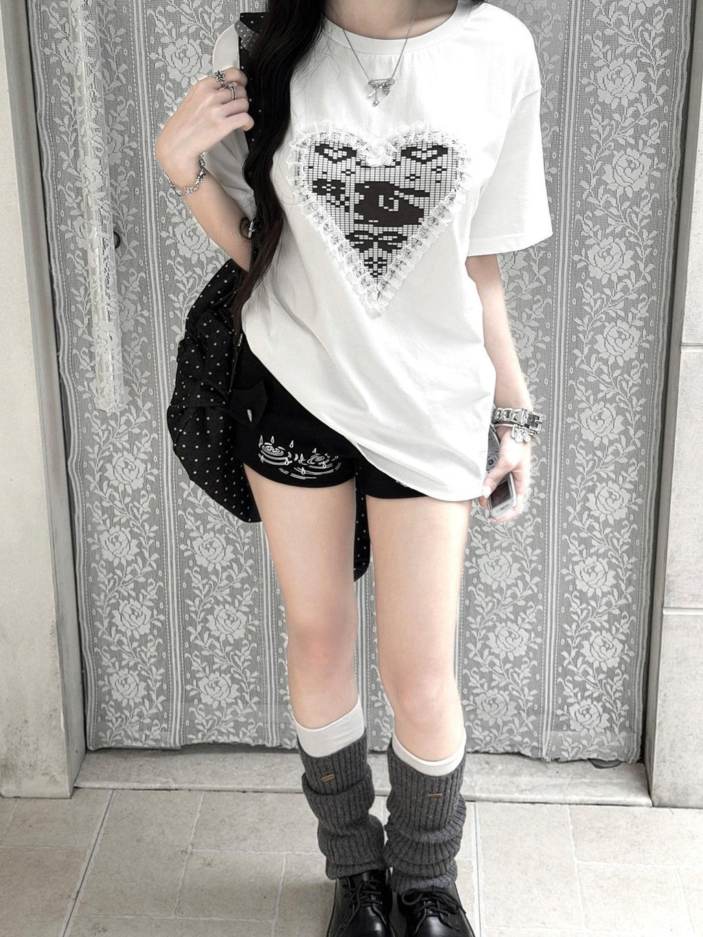 Kyouko Baby Sweet Cool Straight Shoulder Mid Length Women's Boxy Oversized T-shirts