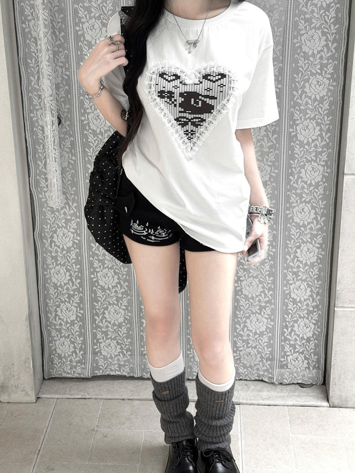 Kyouko Baby Sweet Cool Straight Shoulder Mid Length Women's Boxy Oversized T-shirts