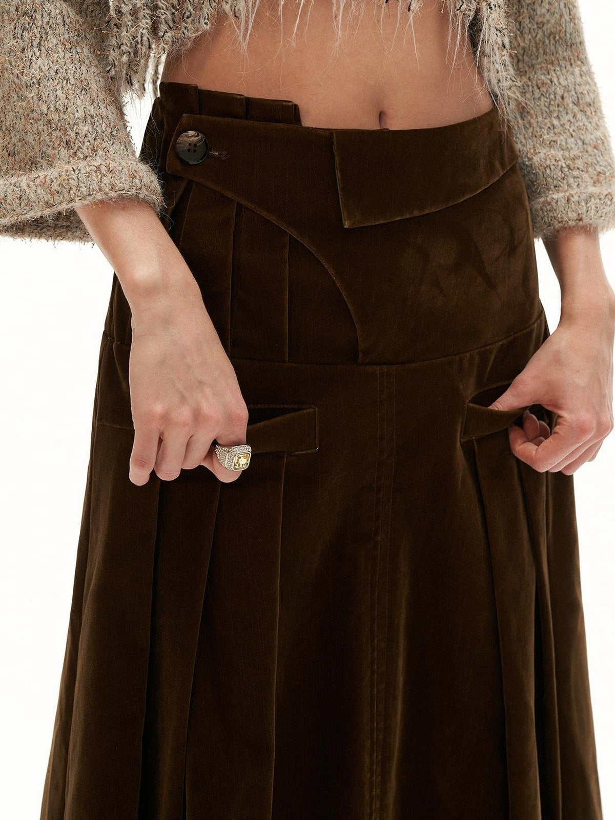 mamc Flocked Matte High Waist A Line Cotton Women's Maxi Skirts
