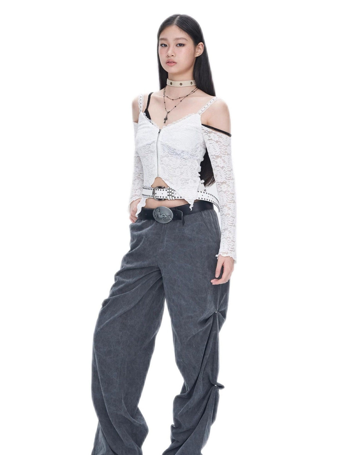 NextPassport MOF White Lace Off Shoulder Bell Sleeve Women's Long Sleeve T-shirts