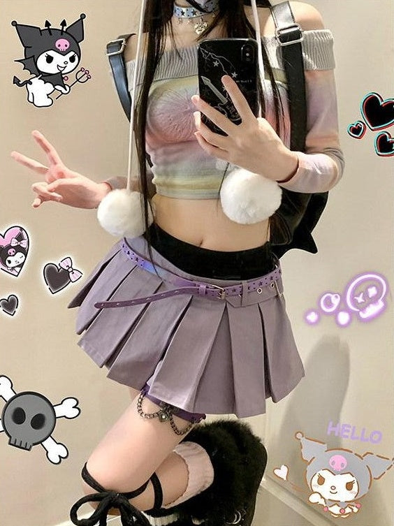 Kyouko Baby Colorful Butterfly Bardot Knit Spliced Skirt Women's Cotton Matching Skirt Sets