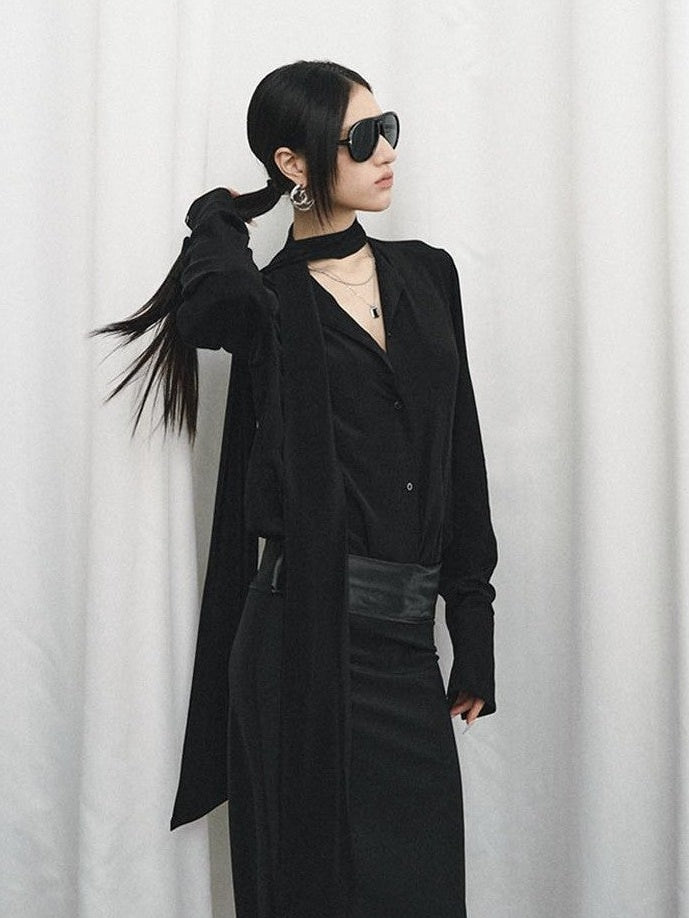 Fanptntox Satin Ribbon Blazer Lapel Straight Women's Viscose Casual Top & Pants Sets