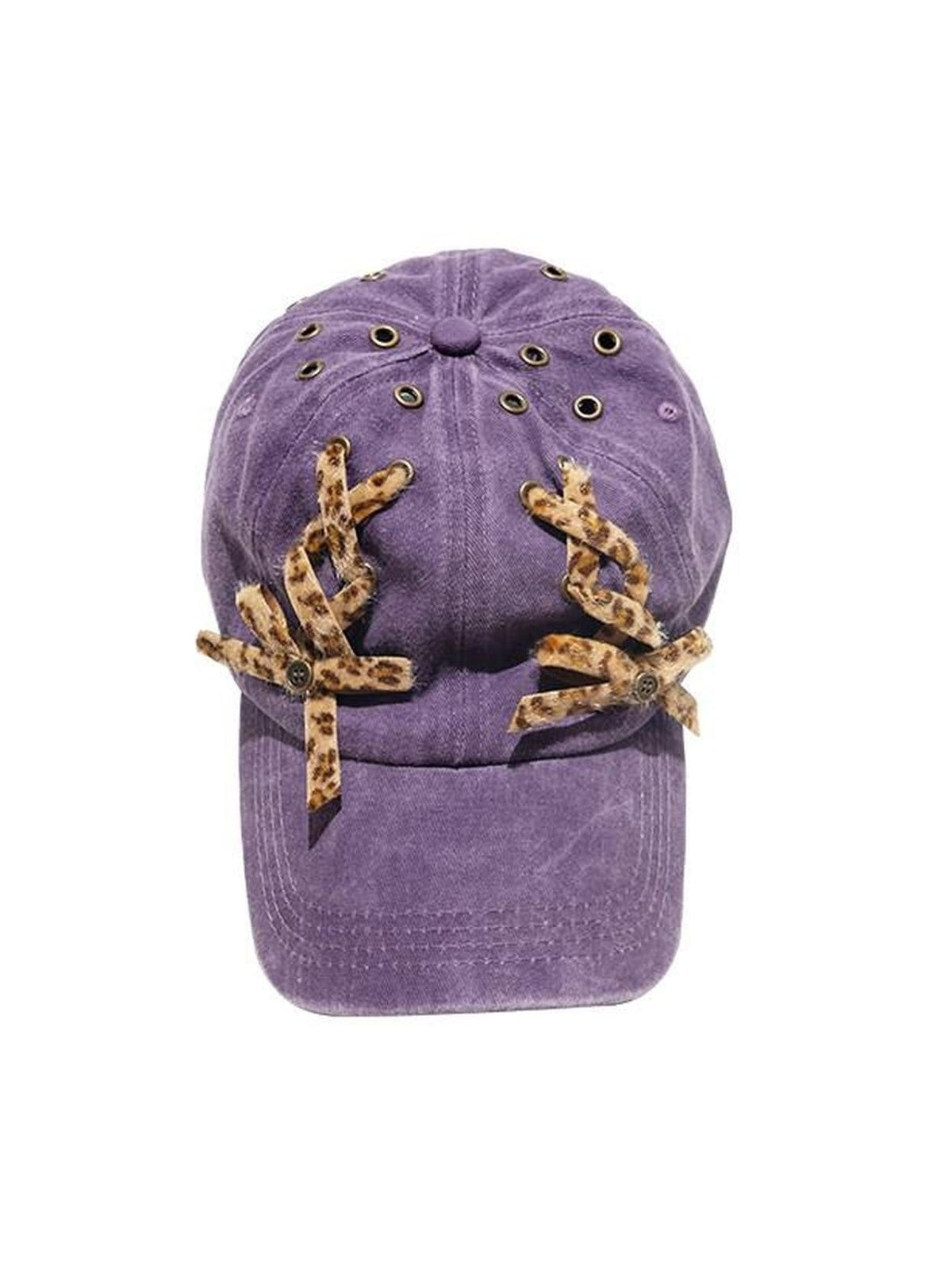 NextPassport MOF Purple Leopard Print Tie Back Casual Women's Cotton Baseball Caps
