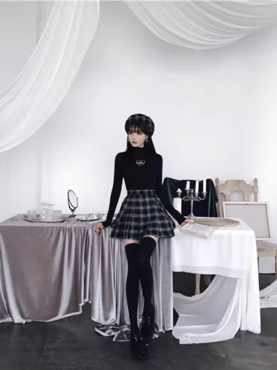 VOCK Black Anti Slip Thigh High Solid Slimming Women's Velvet Hold Up Socks