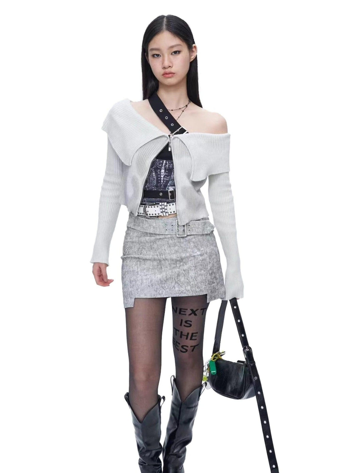 NextPassport MOF Black Flocked Letter Applique European Women's Sheer Lace Socks