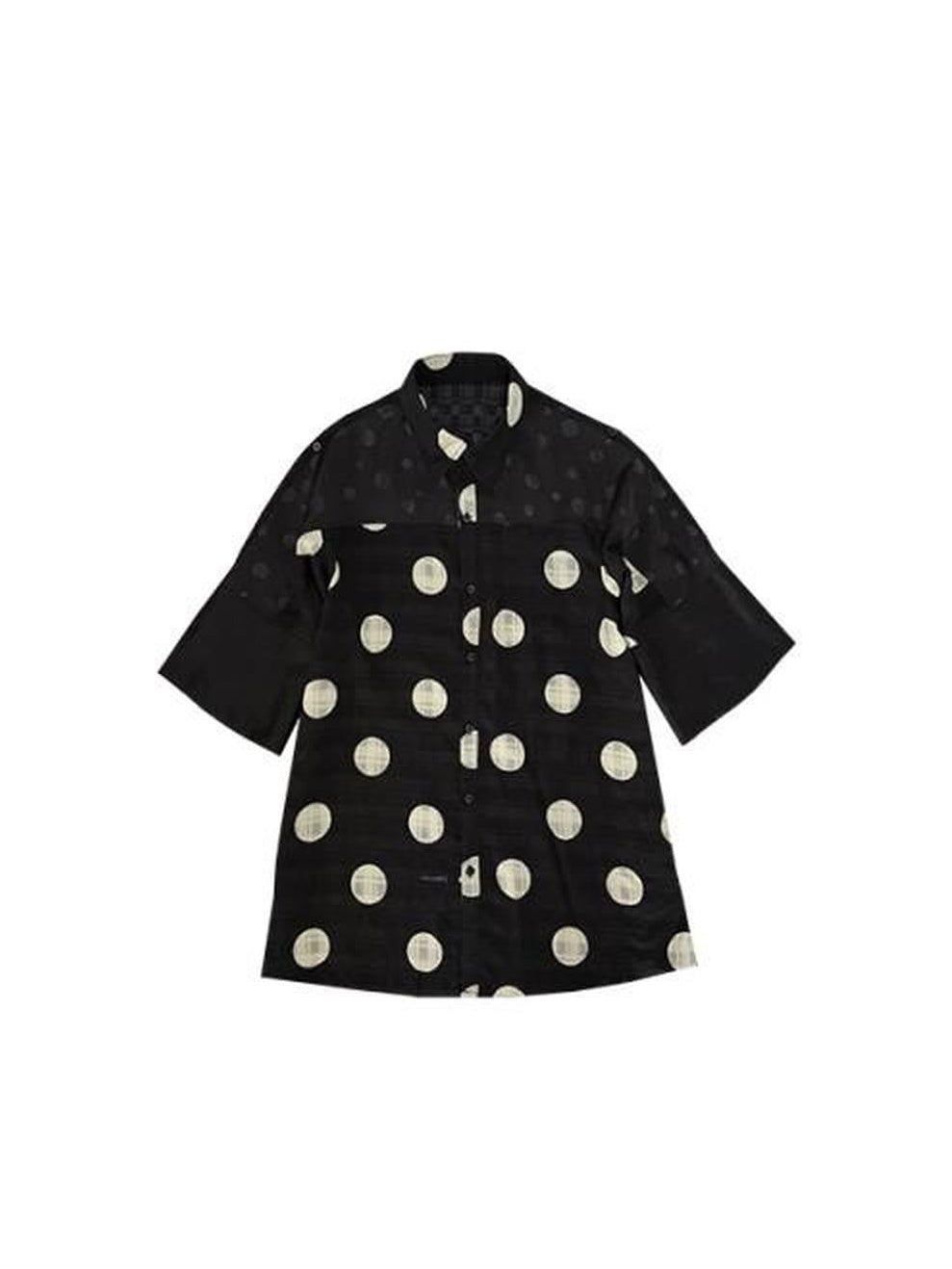 SENSELF Black Polka Dot Plaid Patchwork Women's Loose Three Quarter Sleeve Shirts