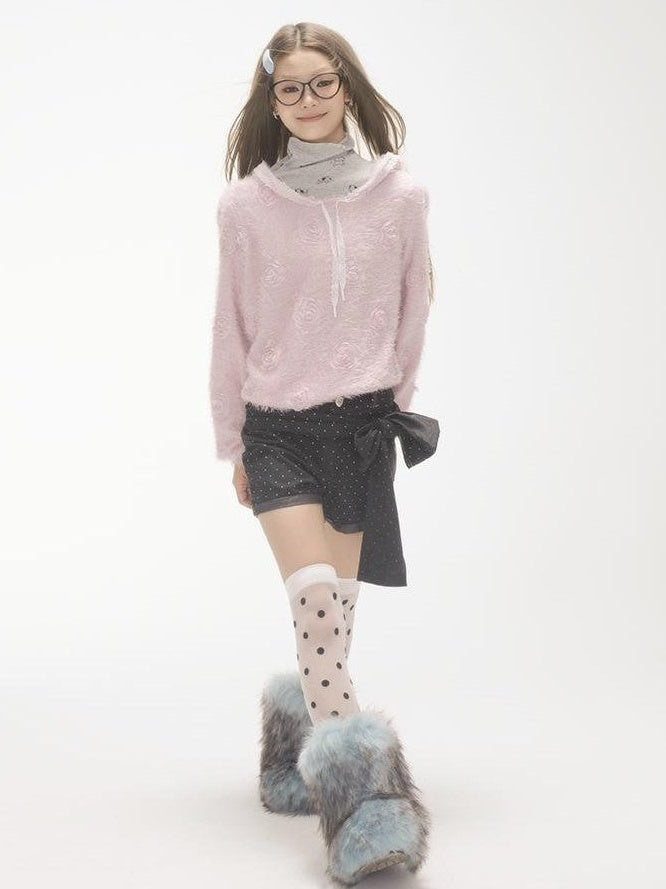 GGLOYDIUS 3d Floral Loose Fit V-neck Long Sleeve Pullover Women's Polyester Sweaters