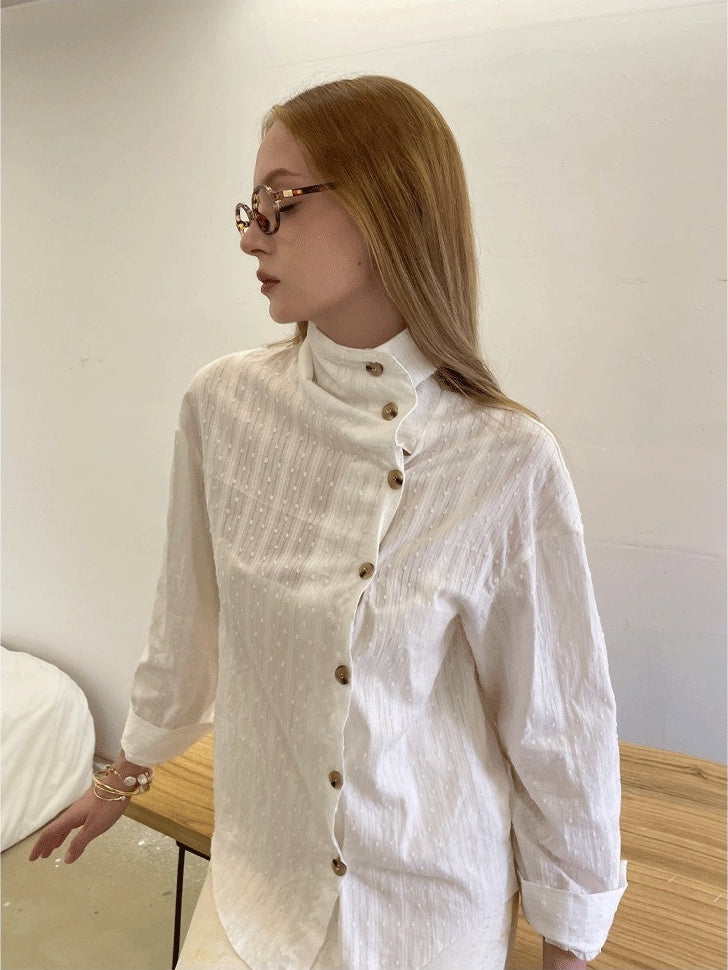 GGLOYDIUS_Vintage_Asymmetric_High_Neck_Single_Breasted_Long_Sleeve_Pure_Cotton_Women's_Blouses_1079346902385_MISSTT