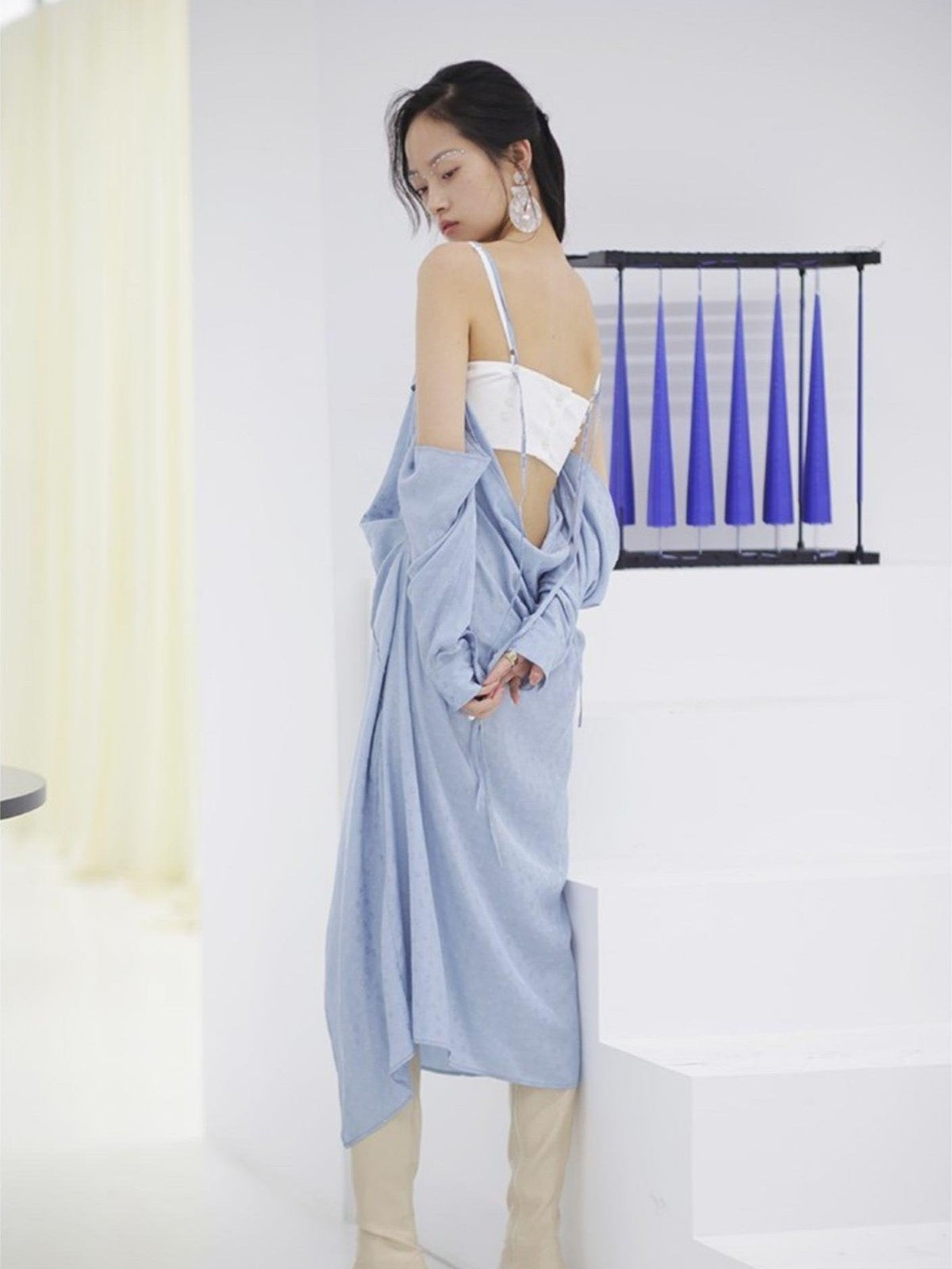 Jnylon studios Jacquard Tie Two Piece Loose Waist Women's Slip Midi Dresses