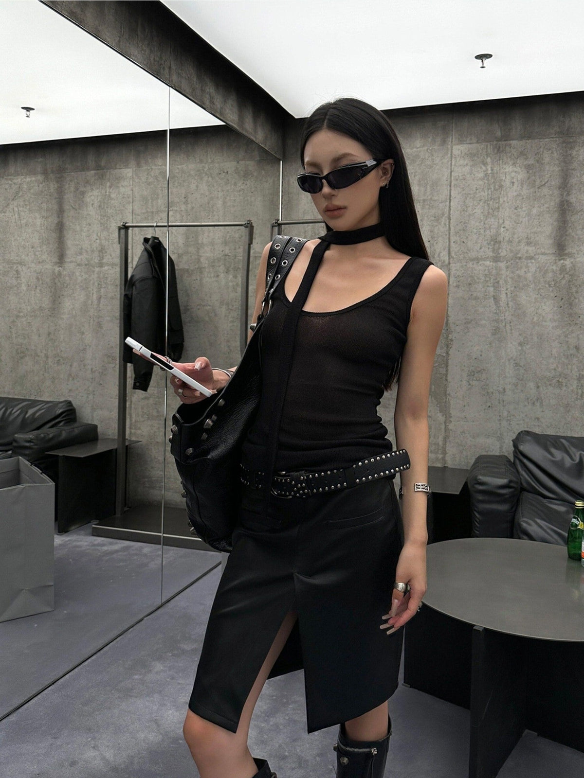 Fanptntox Black U Neck Ribbon Racerback Women's Slim Fit Streetwear Tank Tops