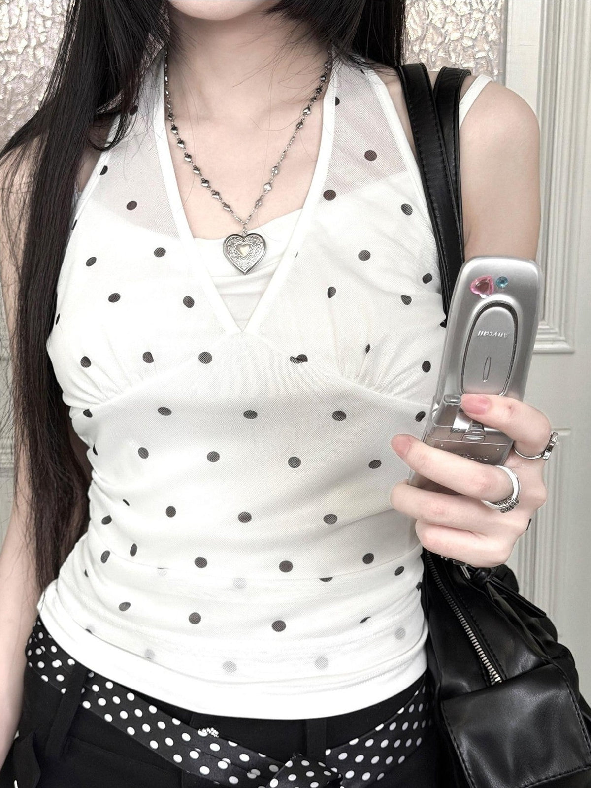 Kyouko Baby Retro Polka Dot Halter High Waist Slimming Women's Casual Top & Shorts Sets