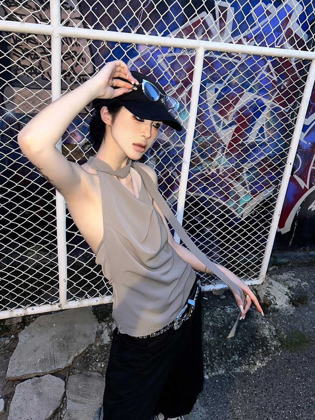 Fanptntox Coffee Brown Tie Back Open Back Solid Straight Cut Women's Halter Tops