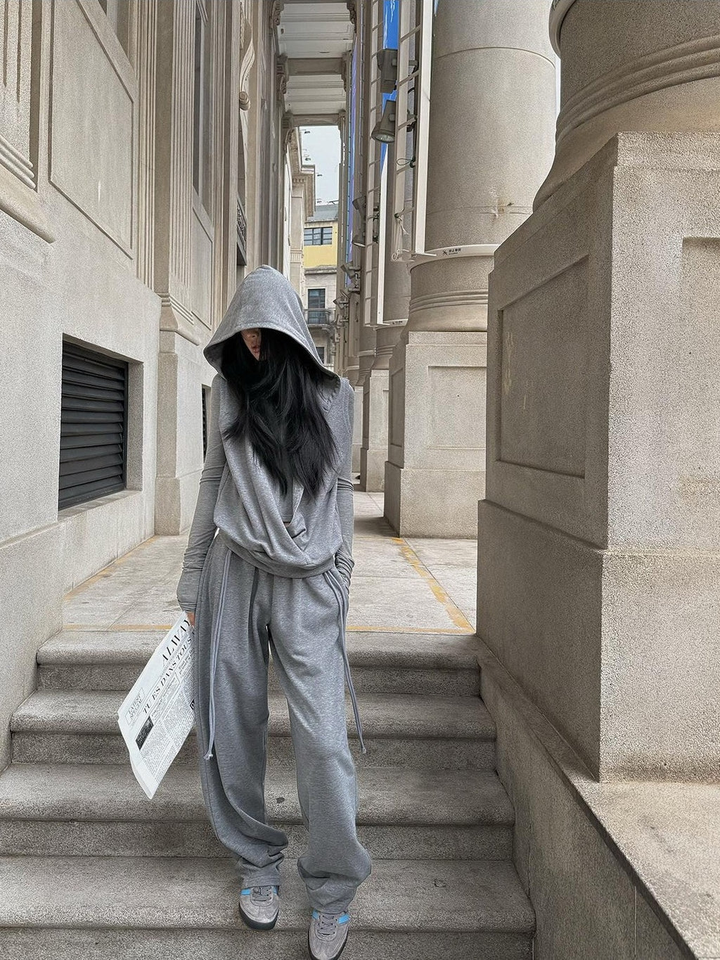 Fanptntox Gray Wide Leg Low Rise Loose Street Style Women's Other Fabric Sweatpants
