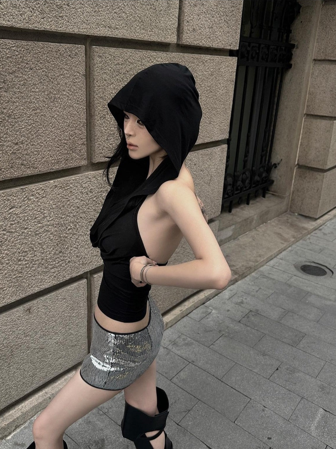 Fanptntox Silver Sequined Low Waist Slim Fit Women's Other Fabric Hot Pants