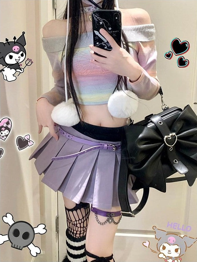 Kyouko Baby Colorful Butterfly Bardot Knit Spliced Skirt Women's Cotton Matching Skirt Sets