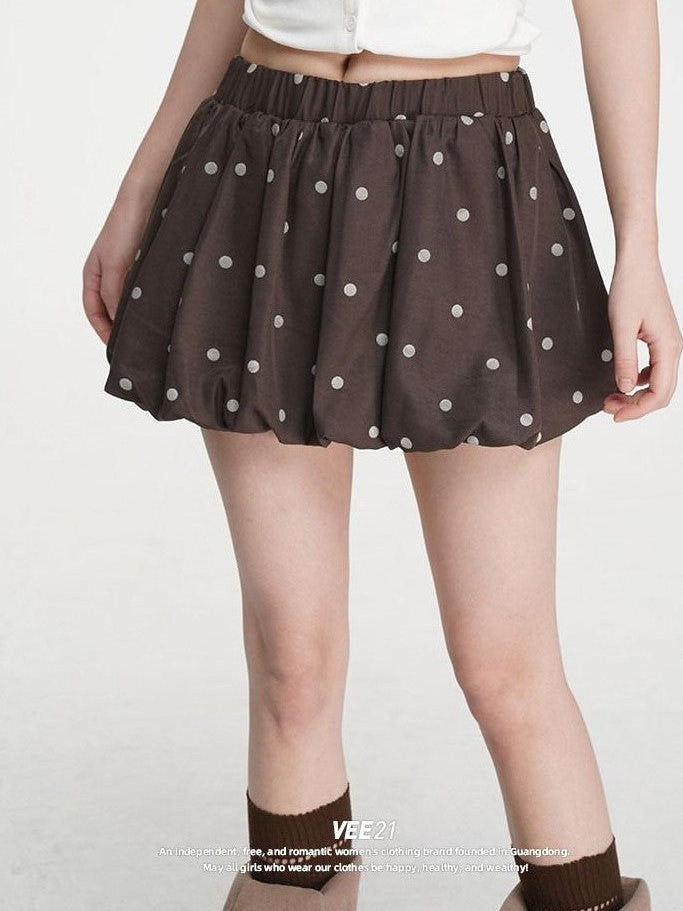 VEEMIX Ballet Polka Dot Pleated Puff A Line Women's Polyester Mini Skirts