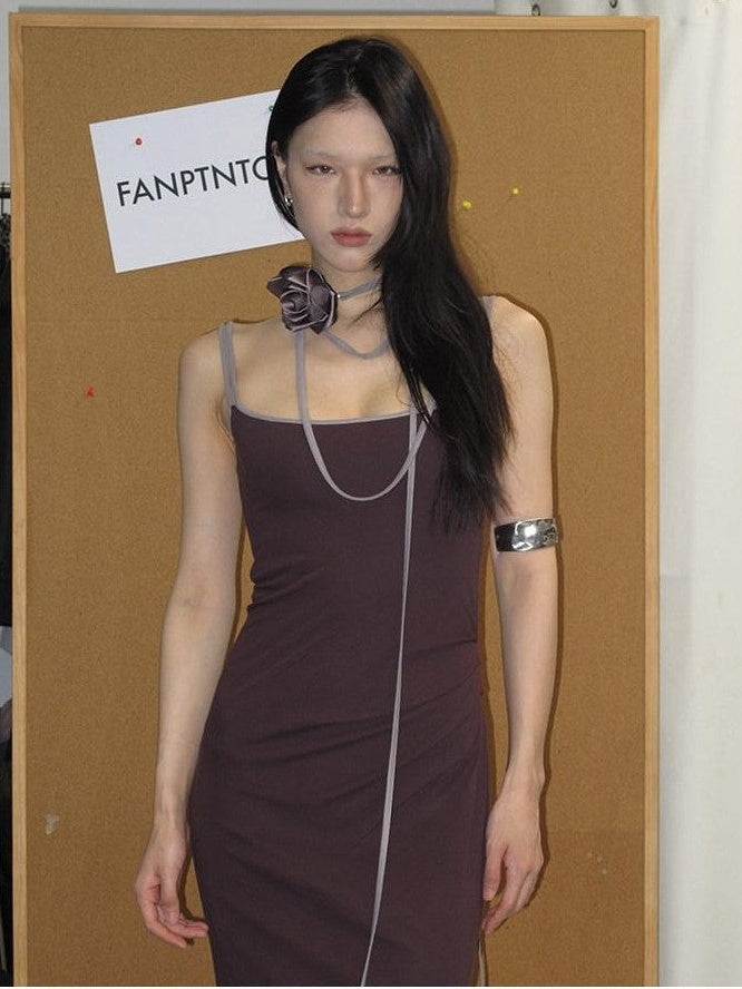 Fanptntox Purple Structured U Neck Fishtail Women's Cotton Bodycon Maxi Dresses