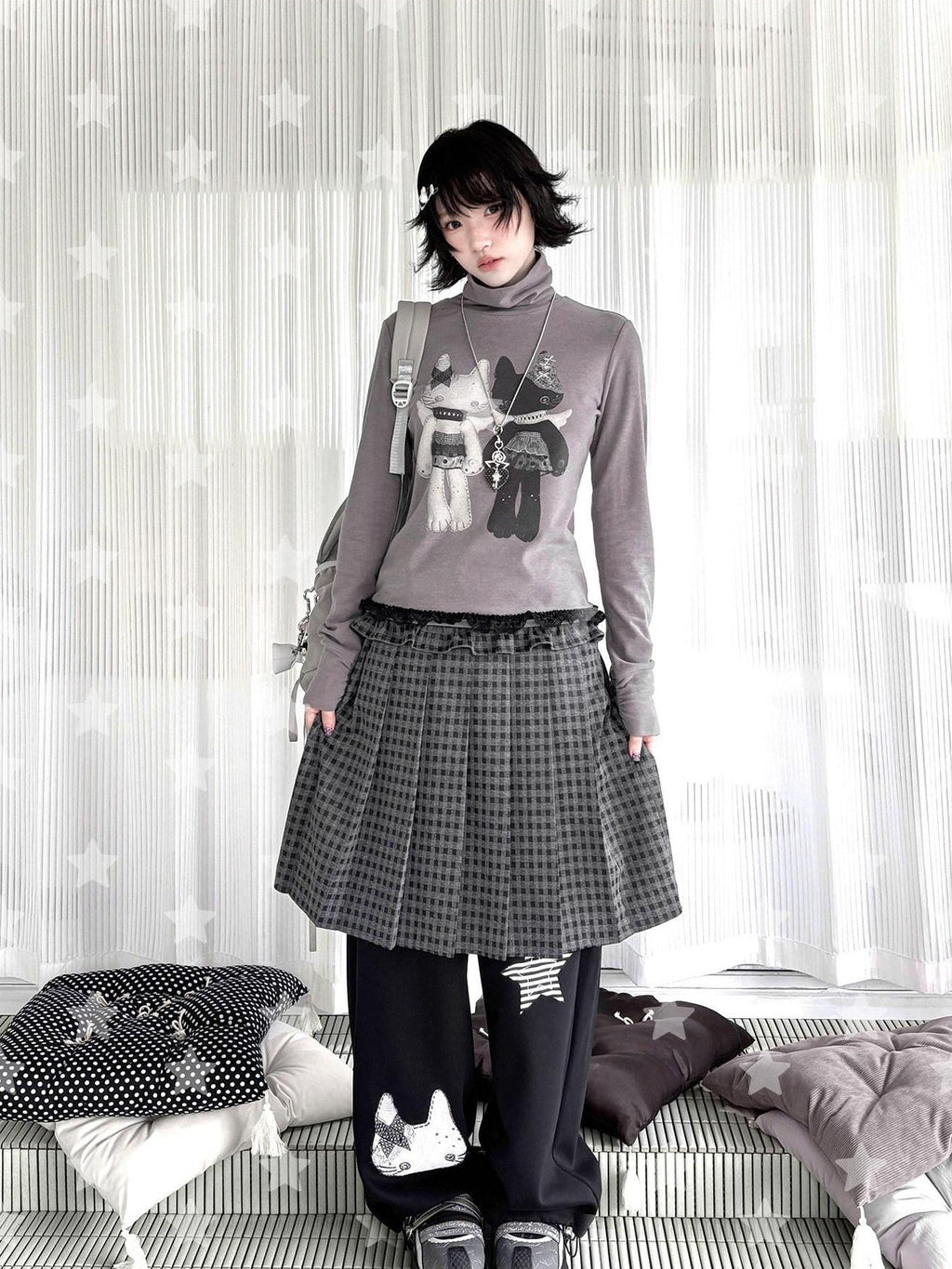 Kyouko Baby Mock Neck Thermal Basic Women's Derong Fleece Long Sleeve T-shirts