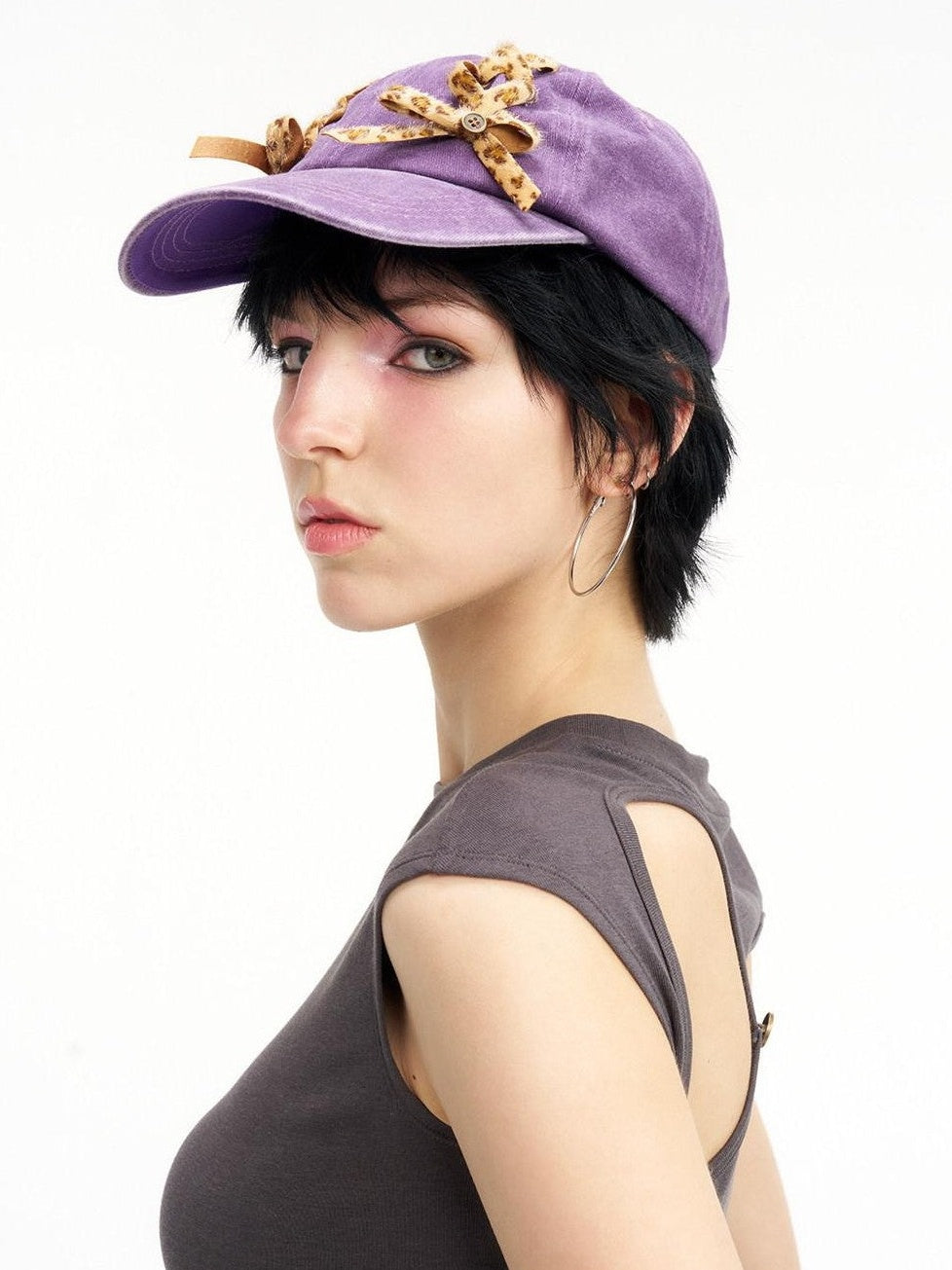 NextPassport MOF Purple Leopard Print Tie Back Casual Women's Cotton Baseball Caps