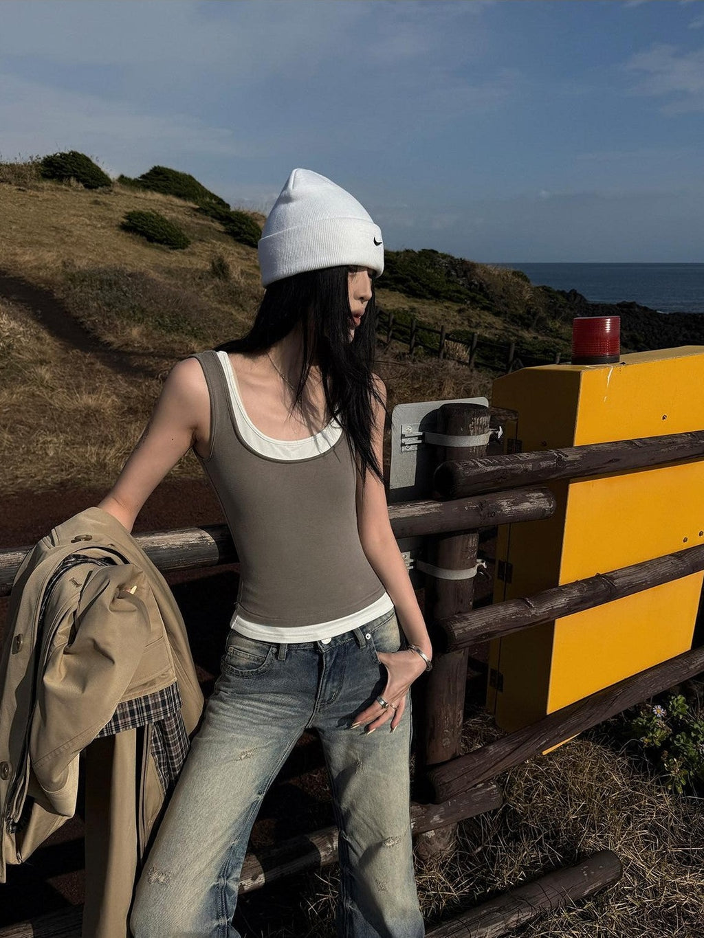 Fanptntox Colorblock Deconstructed Faux Layered Racerback Slim Women's Tank Tops