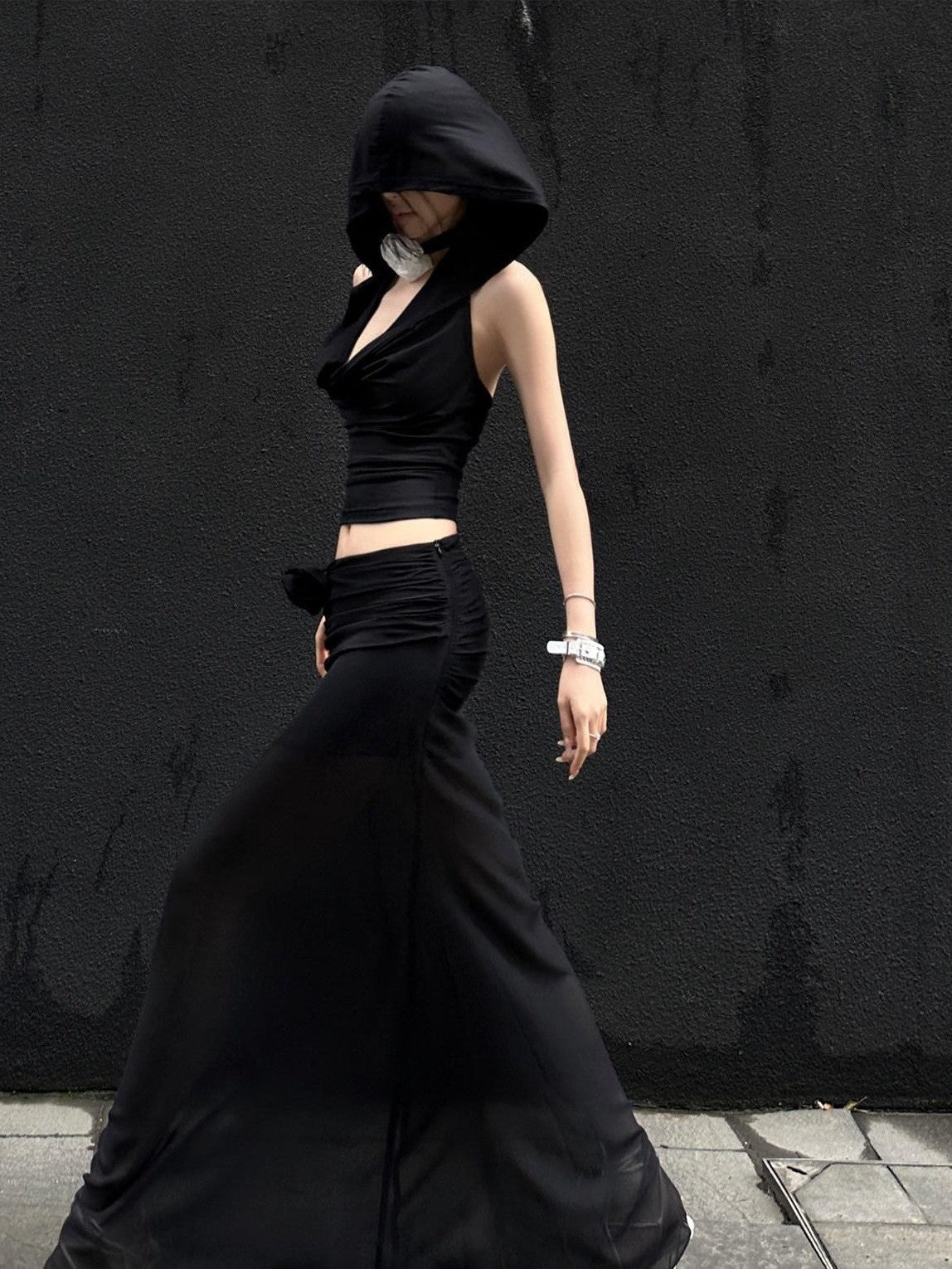 Fanptntox Chiffon Sheer Low Waist Slim Fit Solid H Line Pencil Women's Other Maxi Skirts