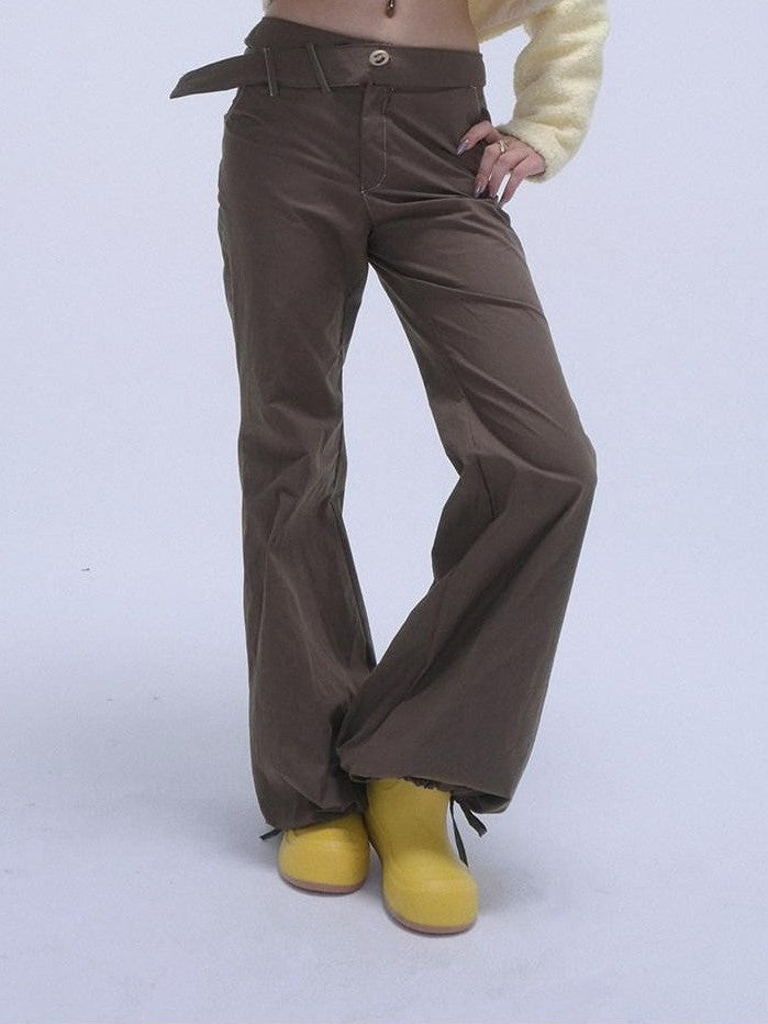 GGLOYDIUS Silver Ring Utility Cargo High Waist Women's Cotton Wide-leg Pants