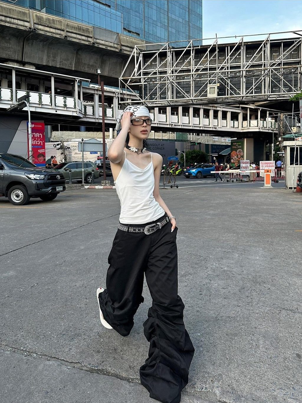 Fanptntox Floor Length Ruched Low Waist Women's Other Fabric Wide-leg Pants