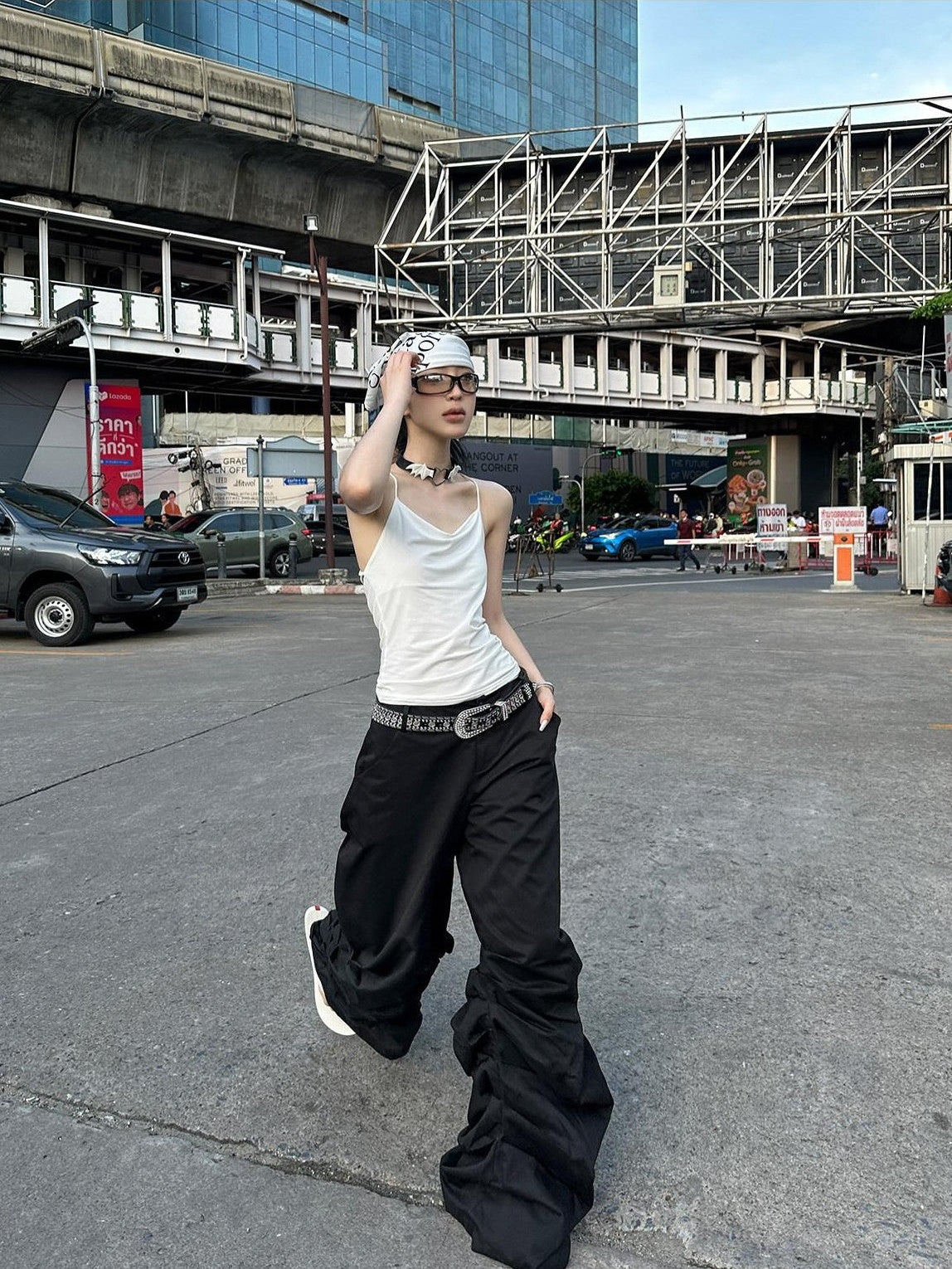 Fanptntox Floor Length Ruched Low Waist Women's Other Fabric Wide-leg Pants
